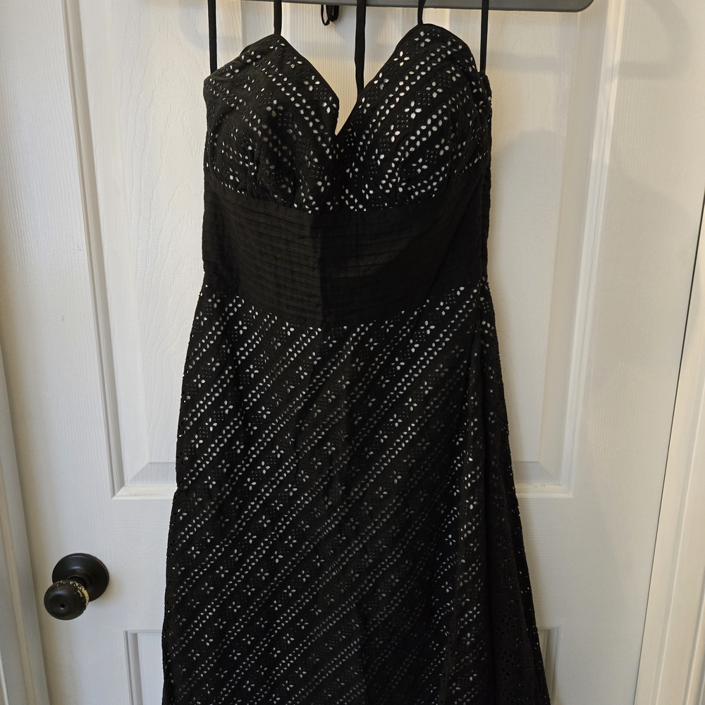 White House Black Market 100% Cotton Black Strapless Sweetheart Gown